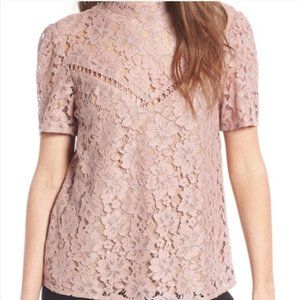WAYF Lace Short Sleeve Top Pink Boho Medium